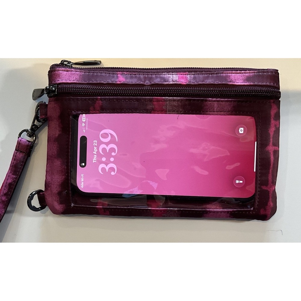 Lug Peekaboo RFID Pouch Wristlet Purse Shibori Wine Pink Maroon Quilted Pouch - Picture 2 of 8